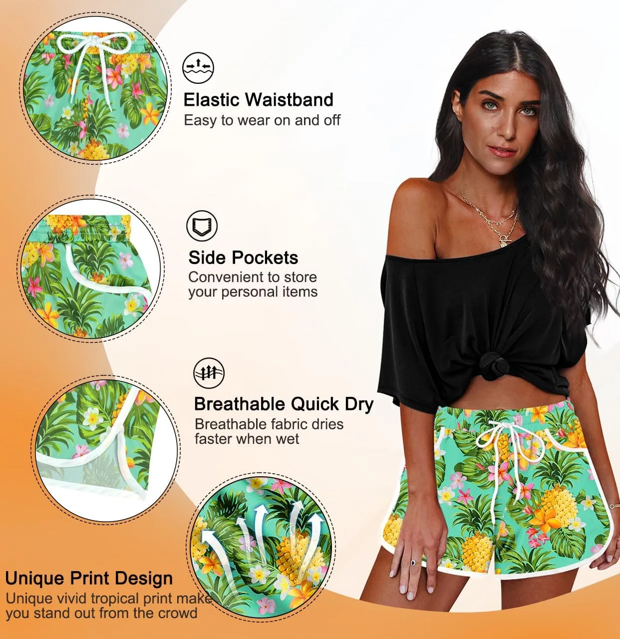 For G and PL Women Summer Floral Beach Boardshorts with Pockets Swim Trunks