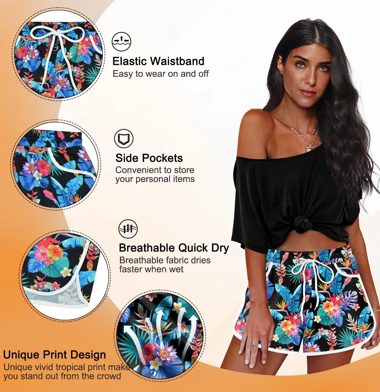 For G and PL Women Summer Floral Beach Boardshorts with Pockets Swim Trunks