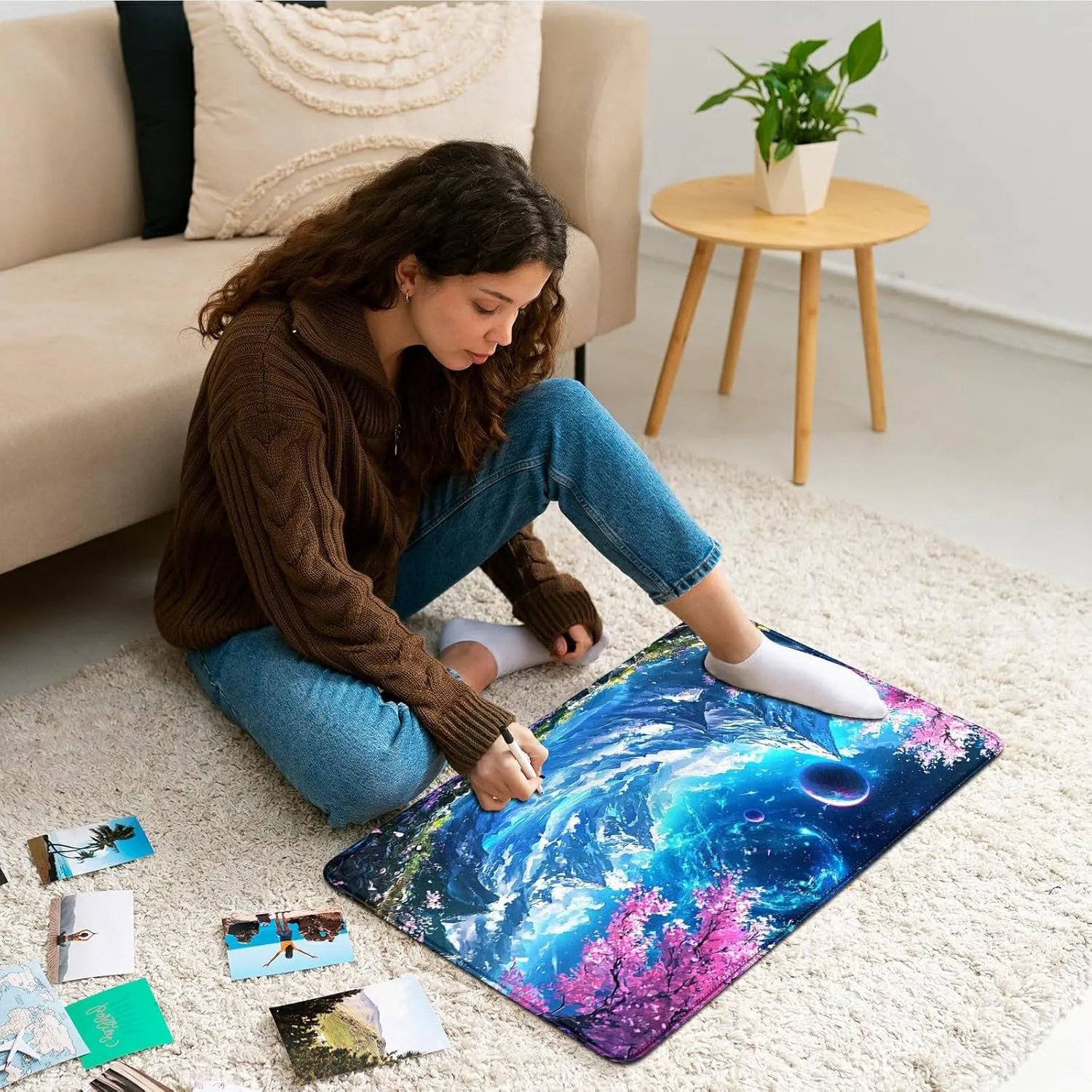 for MTG Playmat 24 x 14 Inches, Card Playmat Stitched with Magic Zones Commander Deck Gaming Desk Mat Card Gameplay Pad for MTG TCG Trading Card Inked Game - Blue Mountain Man