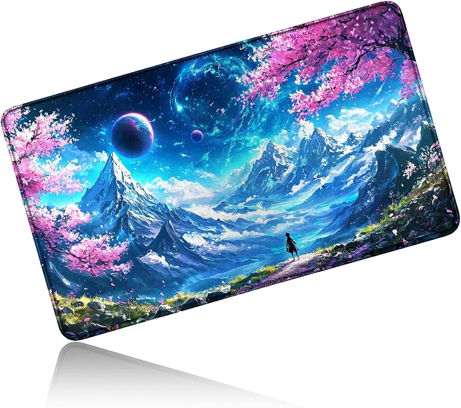 for MTG Playmat 24 x 14 Inches, Card Playmat Stitched with Magic Zones Commander Deck Gaming Desk Mat Card Gameplay Pad for MTG TCG Trading Card Inked Game - Blue Mountain Man