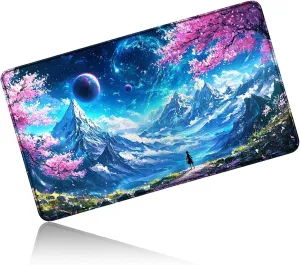 for MTG Playmat 24 x 14 Inches, Card Playmat Stitched with Magic Zones Commander Deck Gaming Desk Mat Card Gameplay Pad for MTG TCG Trading Card Inked Game - Blue Mountain Man