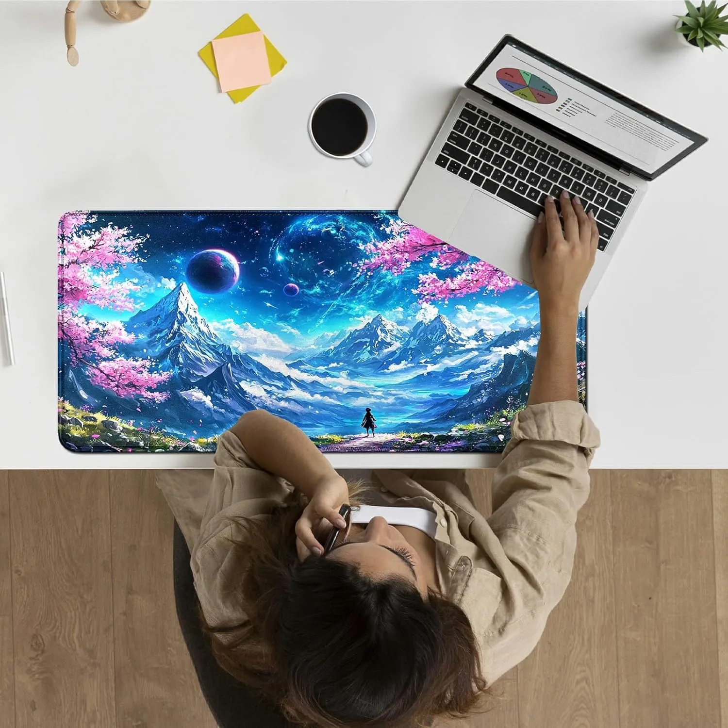 for MTG Playmat 24 x 14 Inches, Card Playmat Stitched with Magic Zones Commander Deck Gaming Desk Mat Card Gameplay Pad for MTG TCG Trading Card Inked Game - Blue Mountain Man
