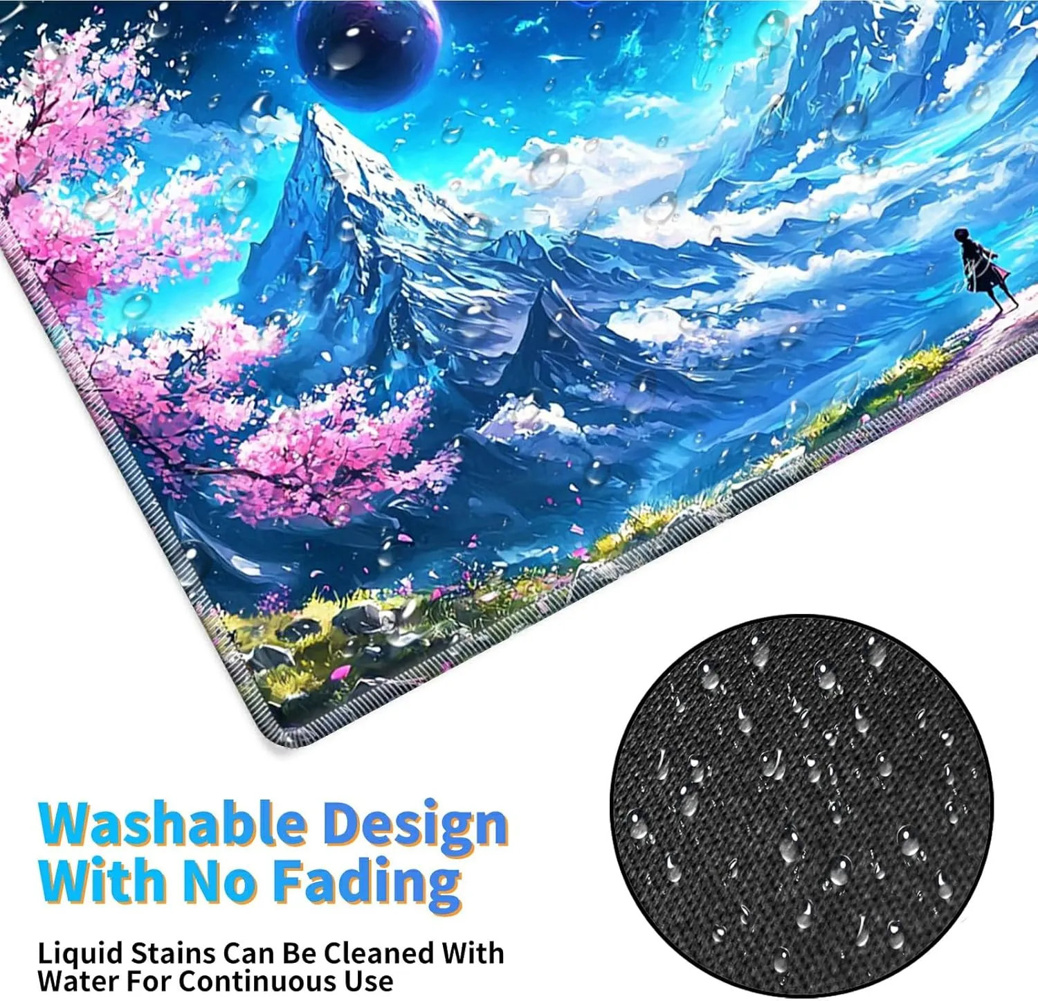 for MTG Playmat 24 x 14 Inches, Card Playmat Stitched with Magic Zones Commander Deck Gaming Desk Mat Card Gameplay Pad for MTG TCG Trading Card Inked Game - Blue Mountain Man