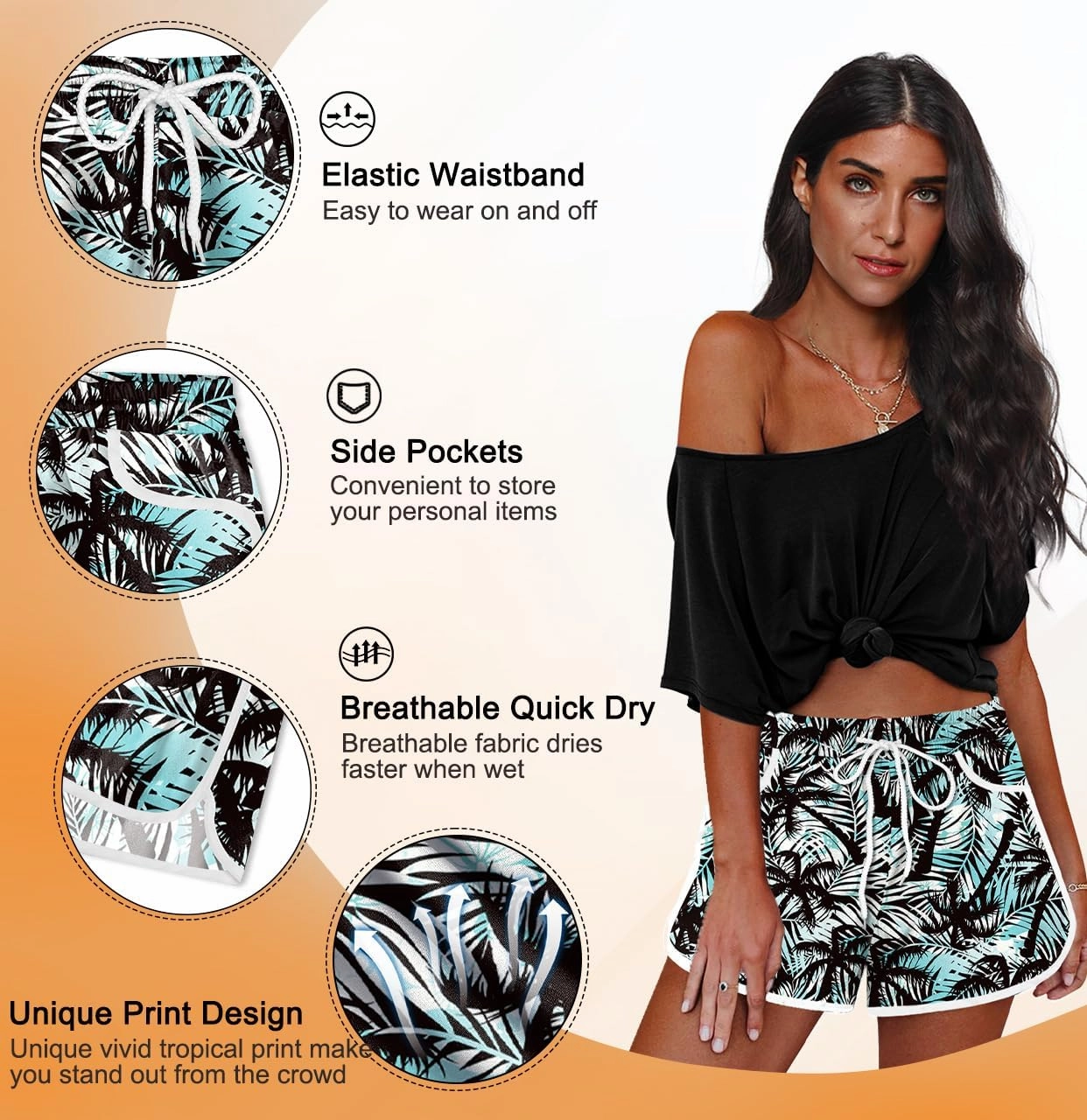 For G and PL Women Summer Floral Beach Boardshorts with Pockets Swim Trunks