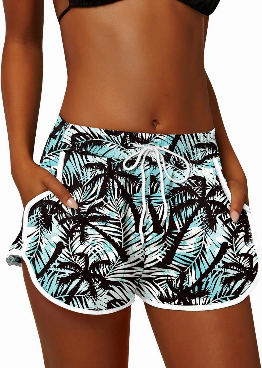 For G and PL Women Summer Floral Beach Boardshorts with Pockets Swim Trunks