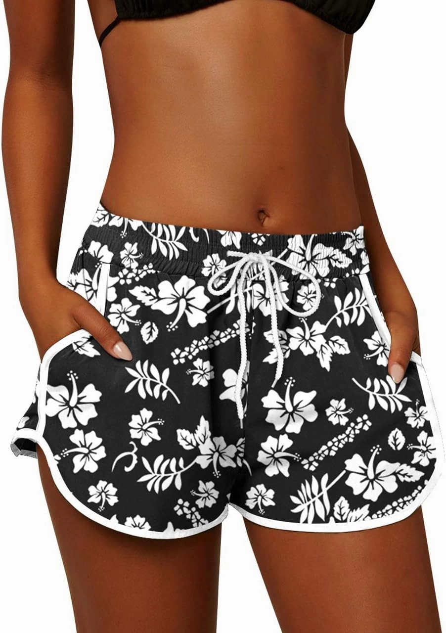 For G and PL Women Summer Floral Beach Boardshorts with Pockets Swim Trunks