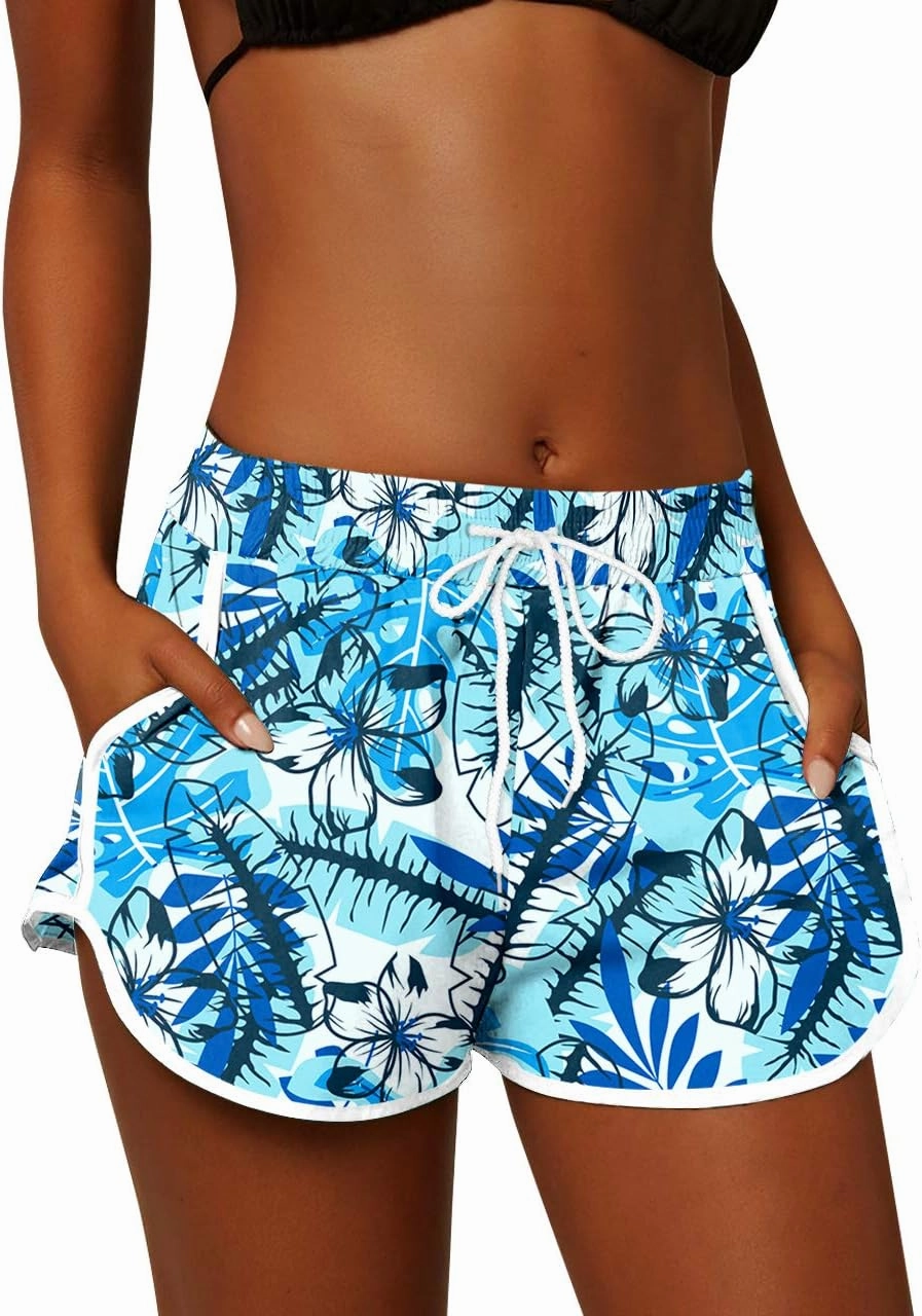 For G and PL Women Summer Floral Beach Boardshorts with Pockets Swim Trunks