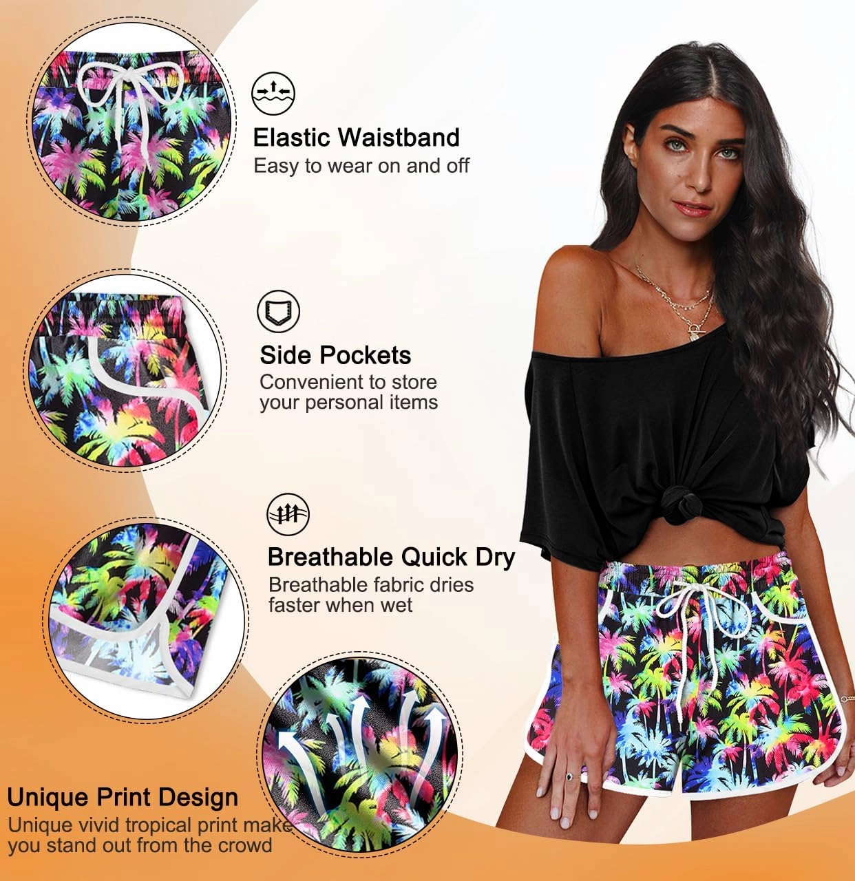 For G and PL Women Summer Floral Beach Boardshorts with Pockets Swim Trunks