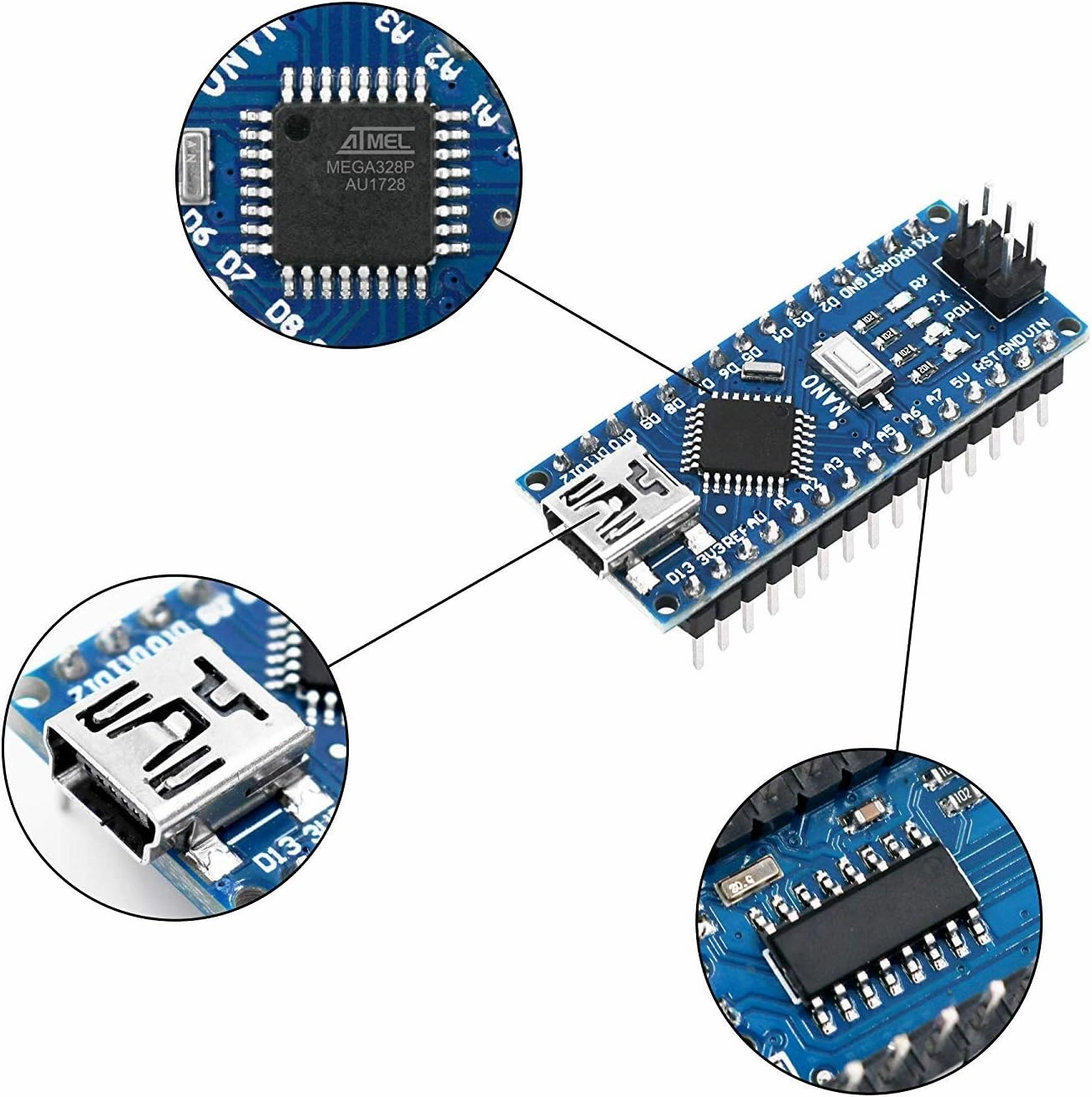 for Nano V3.0 Module ATmega328P 5V 16MHz CH340G Chip Microcontroller Development Board USB Cable for Arduino (Nano 3pcs 3pcs USB Cable)