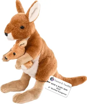 Forest & Twelfth Mom and Baby Mini Kangaroos, Stuffed Animals for Boys and Girls, Animal Baby Shower Decorations, Nursery Decor, Zoo Animals for Toddlers, Stuffed Kangaroo Realistic Toy (Kangaroo)