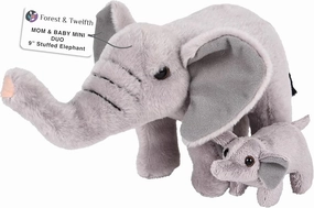 Forest & Twelfth Mom and Baby Mini Elephants, Stuffed Animals for Boys and Girls, Safari Baby Shower Decorations, Nursery Decor, Zoo Animals for Toddlers, Stuffed Elephant Realistic Toys (Elephant)