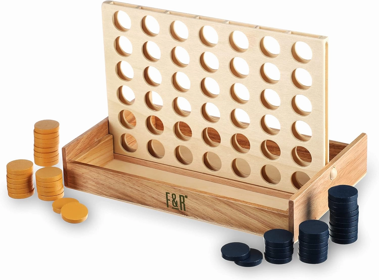 Foster & Rye Four and Win - Classic Board Game, Games for 2 Players Vintage Wood Design - Board Game Tabletop