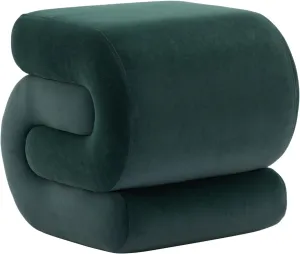 FOXHUNTER Modern Velvet Upholstered Ottoman,Comfort Velvet Foot Stools,Exquisite End Table Pouf Stool Soft Shoe Stool,S Shape Ottoman for Makeup Room Living Room Bedroom Entrance(Older Version Green)
