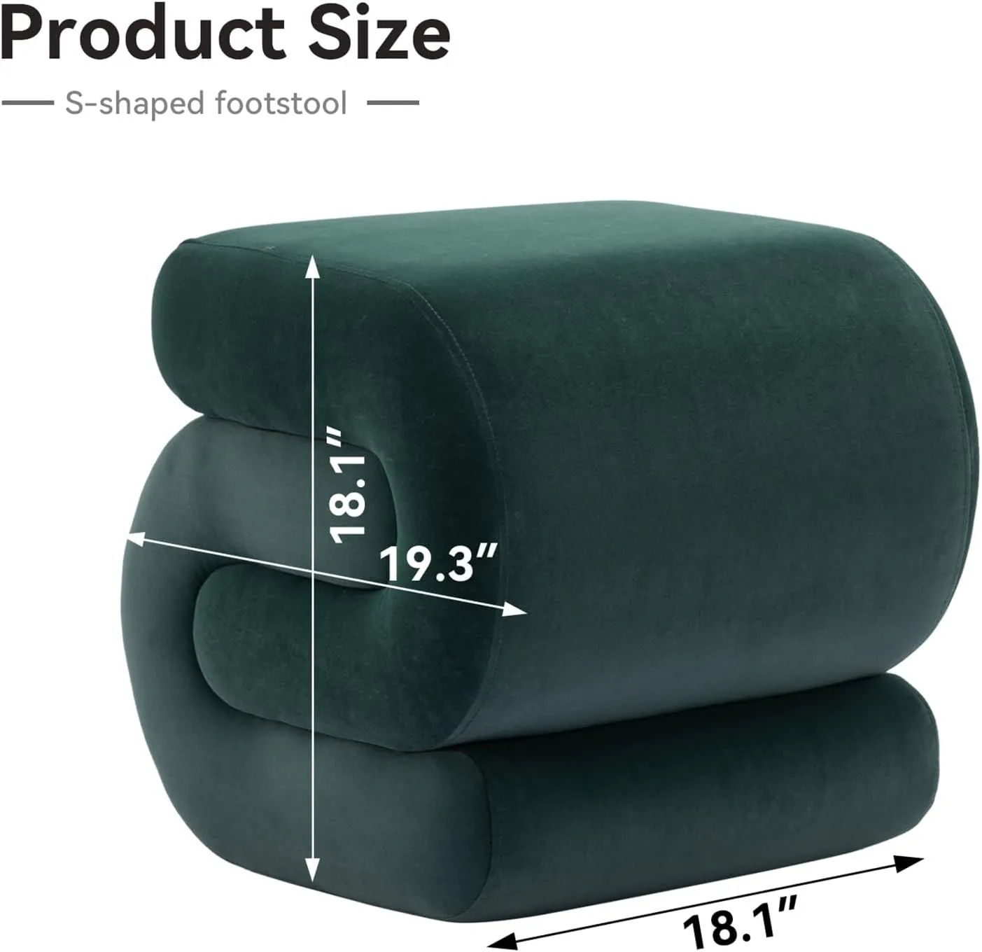 FOXHUNTER Modern Velvet Upholstered Ottoman,Comfort Velvet Foot Stools,Exquisite End Table Pouf Stool Soft Shoe Stool,S Shape Ottoman for Makeup Room Living Room Bedroom Entrance(Older Version Green)