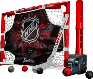 Franklin Sports NHL Kids Knee Hockey Goal Set - Mini Hockey Net   Stick Set - Automatic Ball Passer, Goal & Target