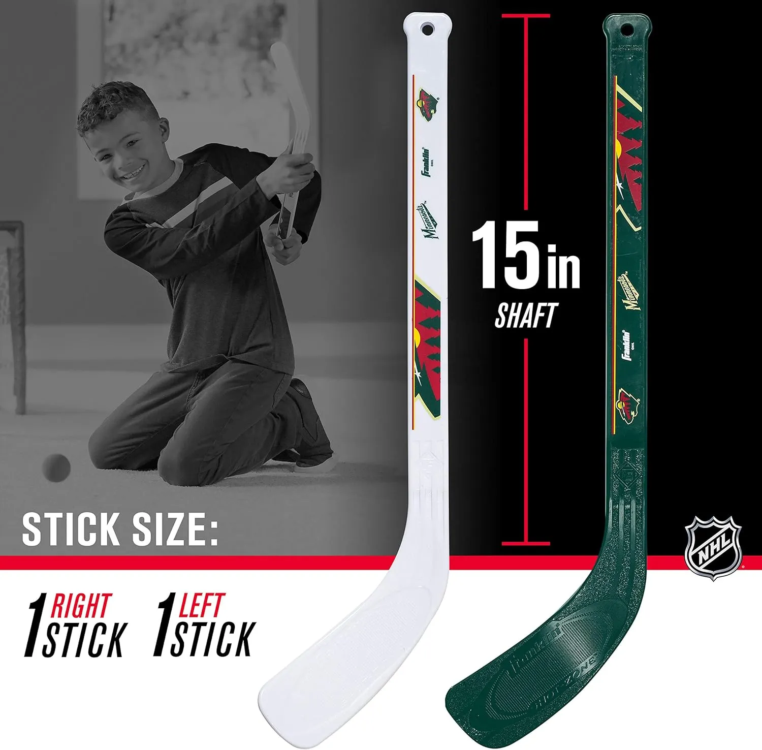 Franklin Sports NHL Mini Hockey Stick Set - NHL Team Knee Hockey Stick and Ball Set - Two Player Stick Set - Great Toy for Kids