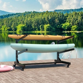 Freestanding Kayak Storage Rack with Lockable Wheels,Adjustable Boat & SUP Stand for Canoe,Surfboard,Paddle Board - Garage,Dock,Outdoor Watercraft Storage Organizer (Hold 2pcs)