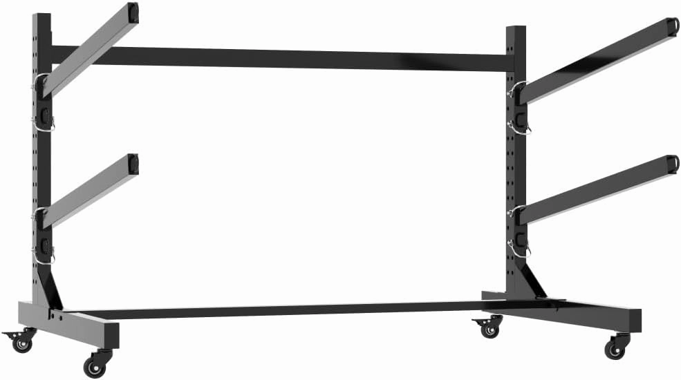 Freestanding Kayak Storage Rack with Lockable Wheels,Adjustable Boat & SUP Stand for Canoe,Surfboard,Paddle Board - Garage,Dock,Outdoor Watercraft Storage Organizer (Hold 2pcs)