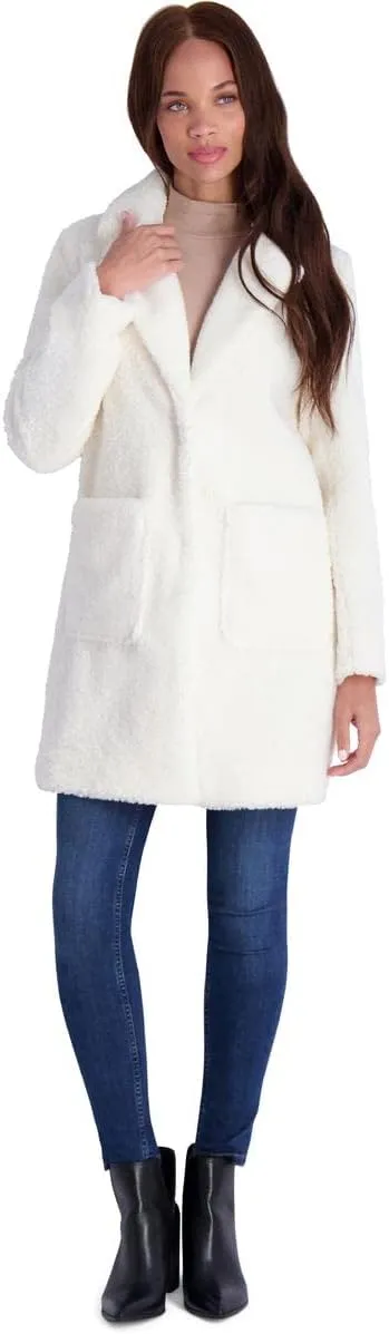 French Connection Women's Faux Shearling Teddy Lapel Midi Coat