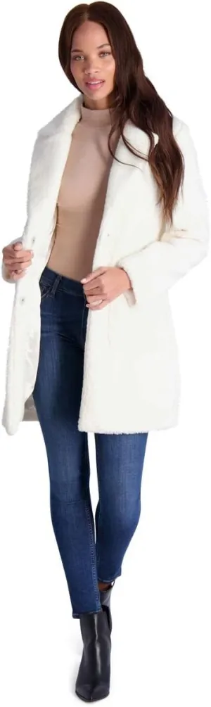 French Connection Women's Faux Shearling Teddy Lapel Midi Coat