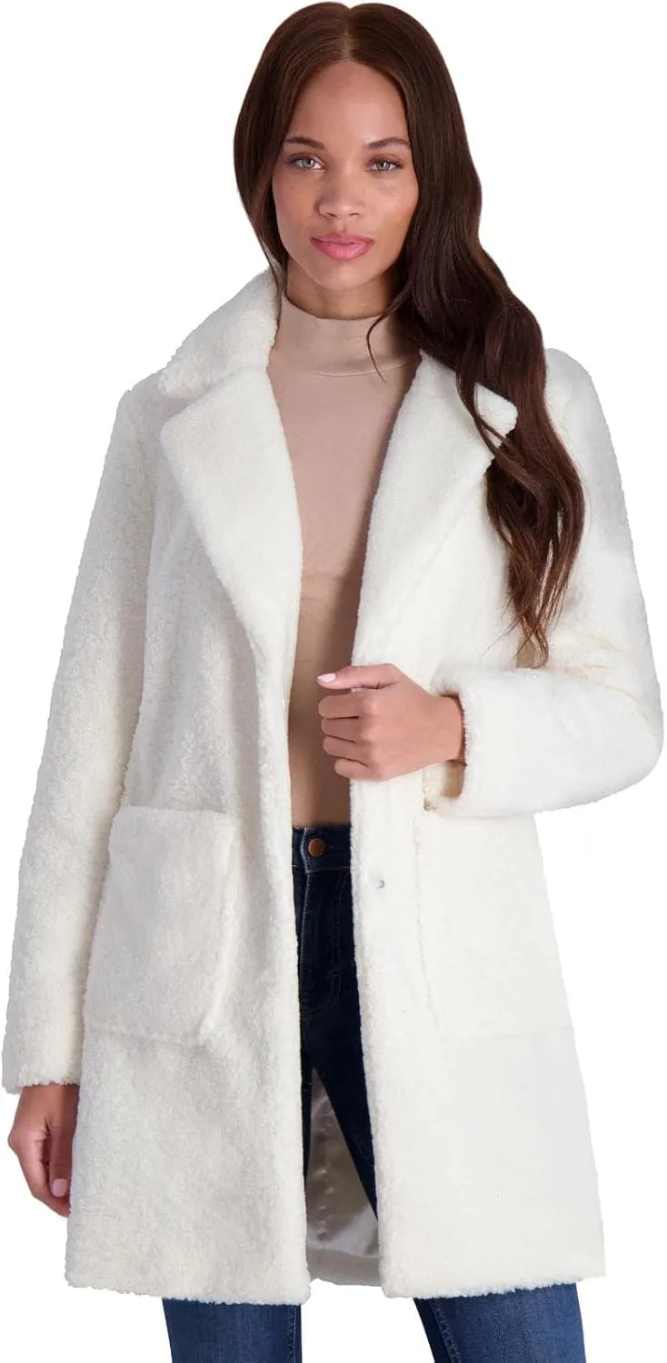 French Connection Women's Faux Shearling Teddy Lapel Midi Coat