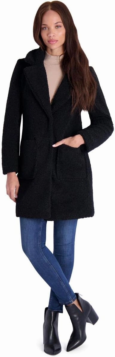 French Connection Women's Faux Shearling Teddy Lapel Midi Coat