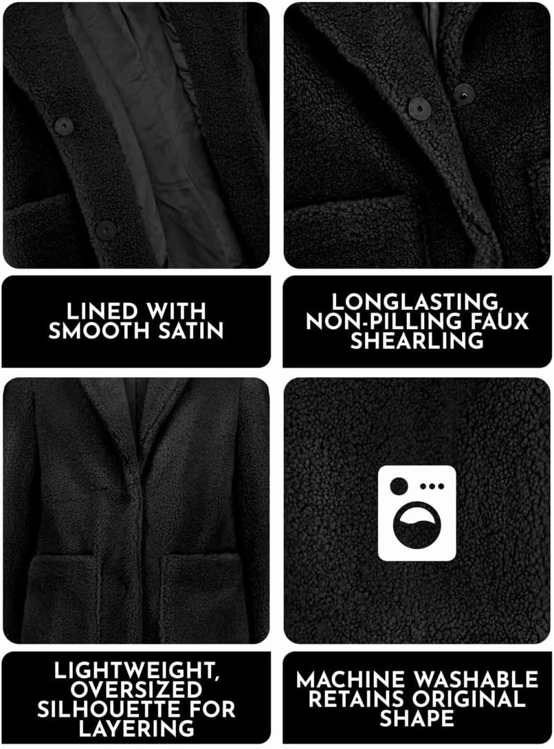 French Connection Women's Faux Shearling Teddy Lapel Midi Coat