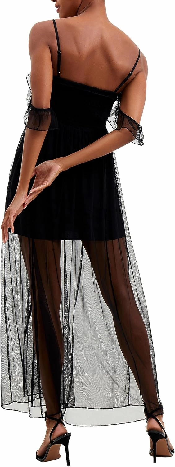 French Connection Womens Alizee Sheer Tea Length Maxi Dress