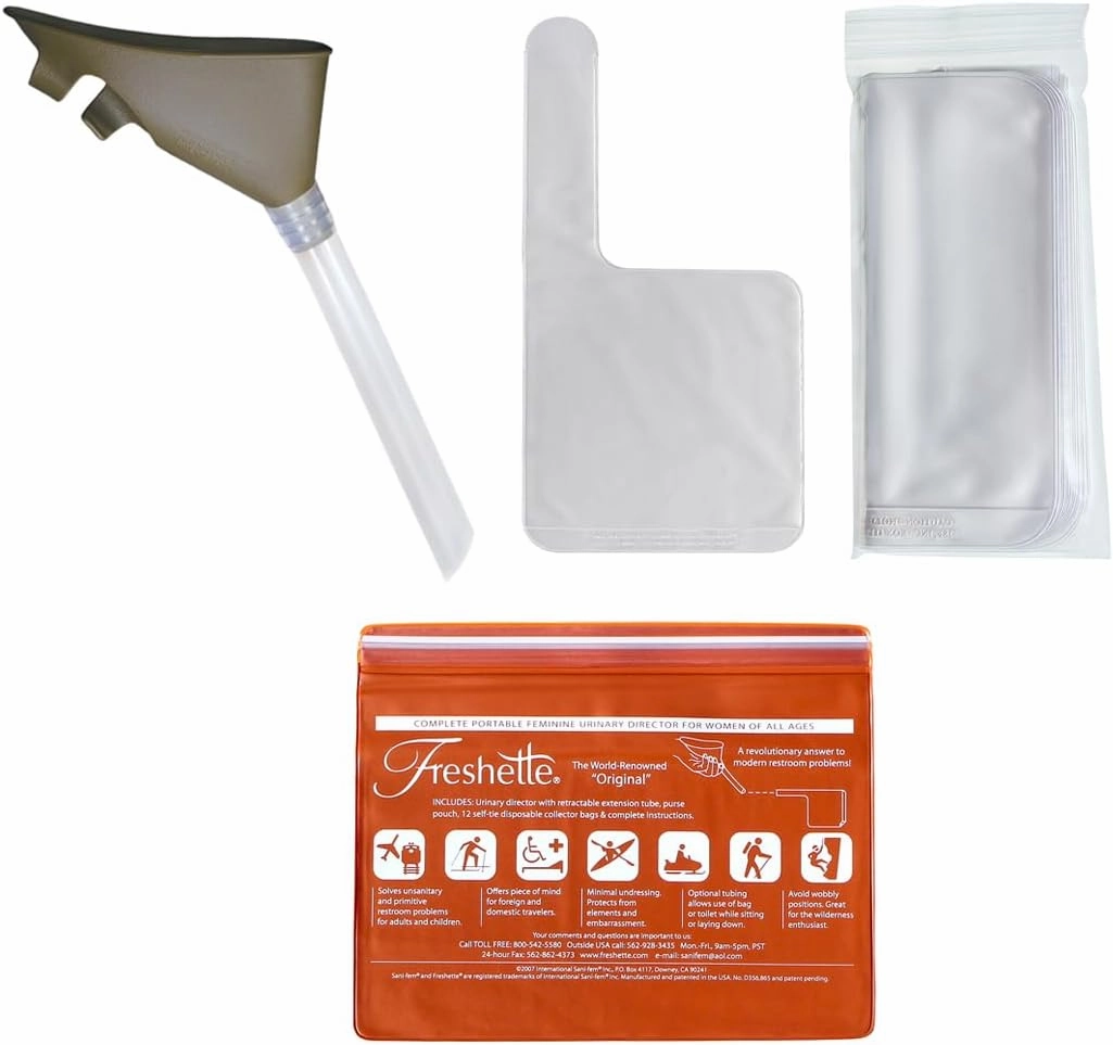 Freshette Complete Portable Female Urinary Device Kit, Vinyl Case, Reusable, Portable Urinal & 12 Collection Bags, Female Pee Funnel Allows Women to Pee Standing Up, Outdoor Use, Music Festivals