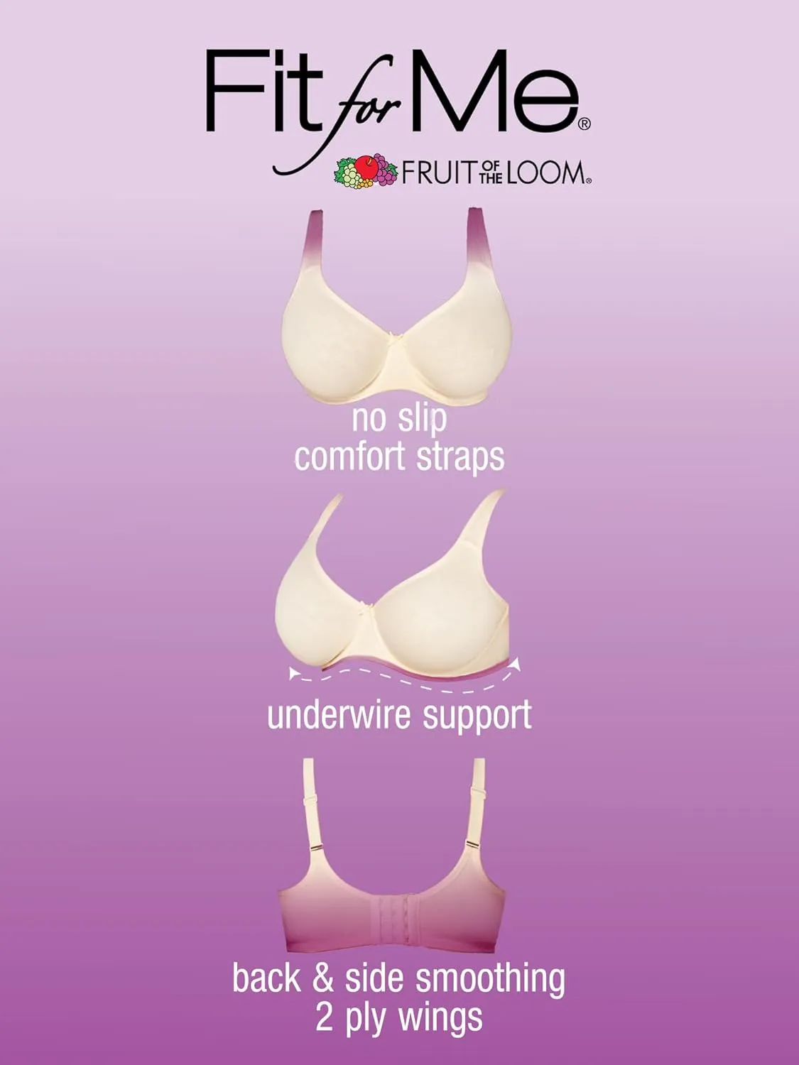 Fruit of the Loom Women's Fit for Me Collection: Plus-Size Unlined Underwire Bra-Cotton Comfort & Pinch-Free Straps