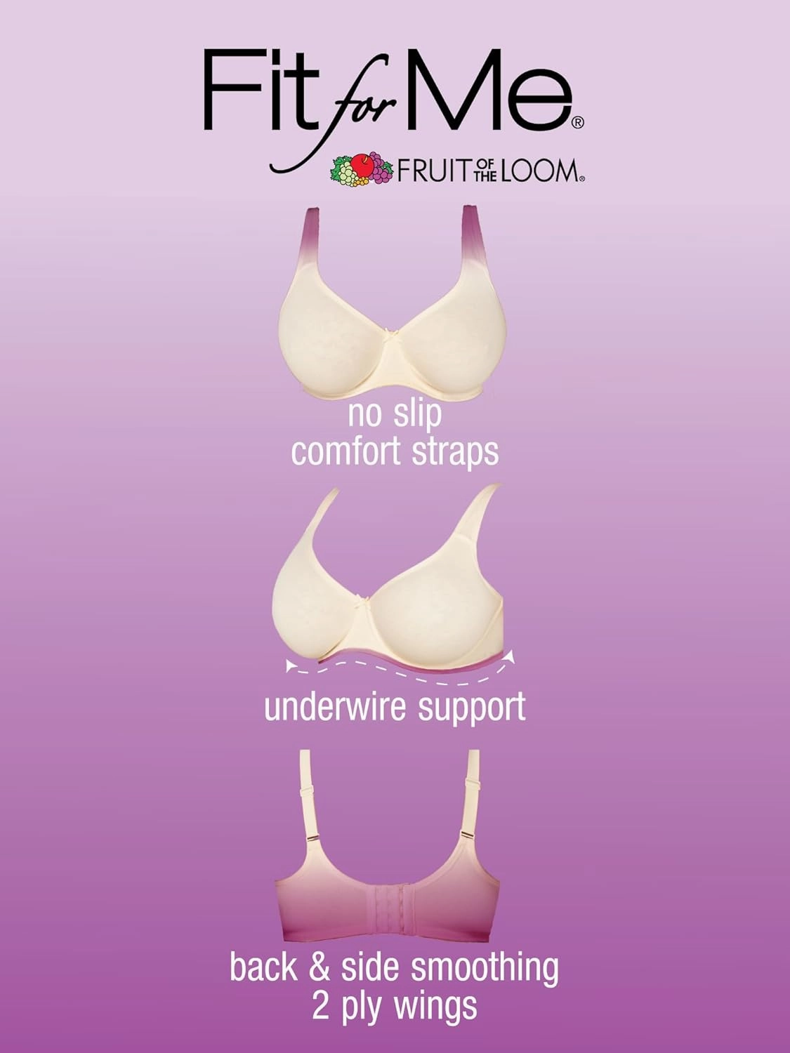 Fruit of the Loom Women's Fit for Me Collection: Plus-Size Unlined Underwire Bra-Cotton Comfort & Pinch-Free Straps