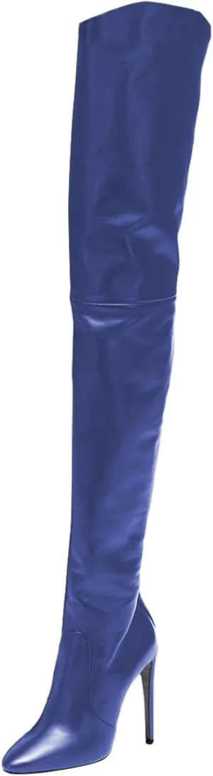 FSJ Women Fashion Pointed Toe Stiletto Heel Thigh High Over The Knee Boots Pull On Side Zipper Patent Leather Winter Shoes Size 4-15 US