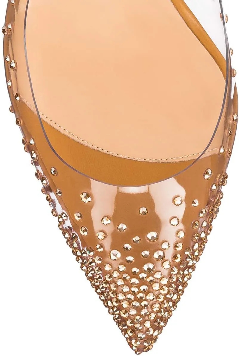FSJ Women Studded Pointed Toe Transparent Pumps High Heels Shoes with Cute Bowknot US Size 4-15 M
