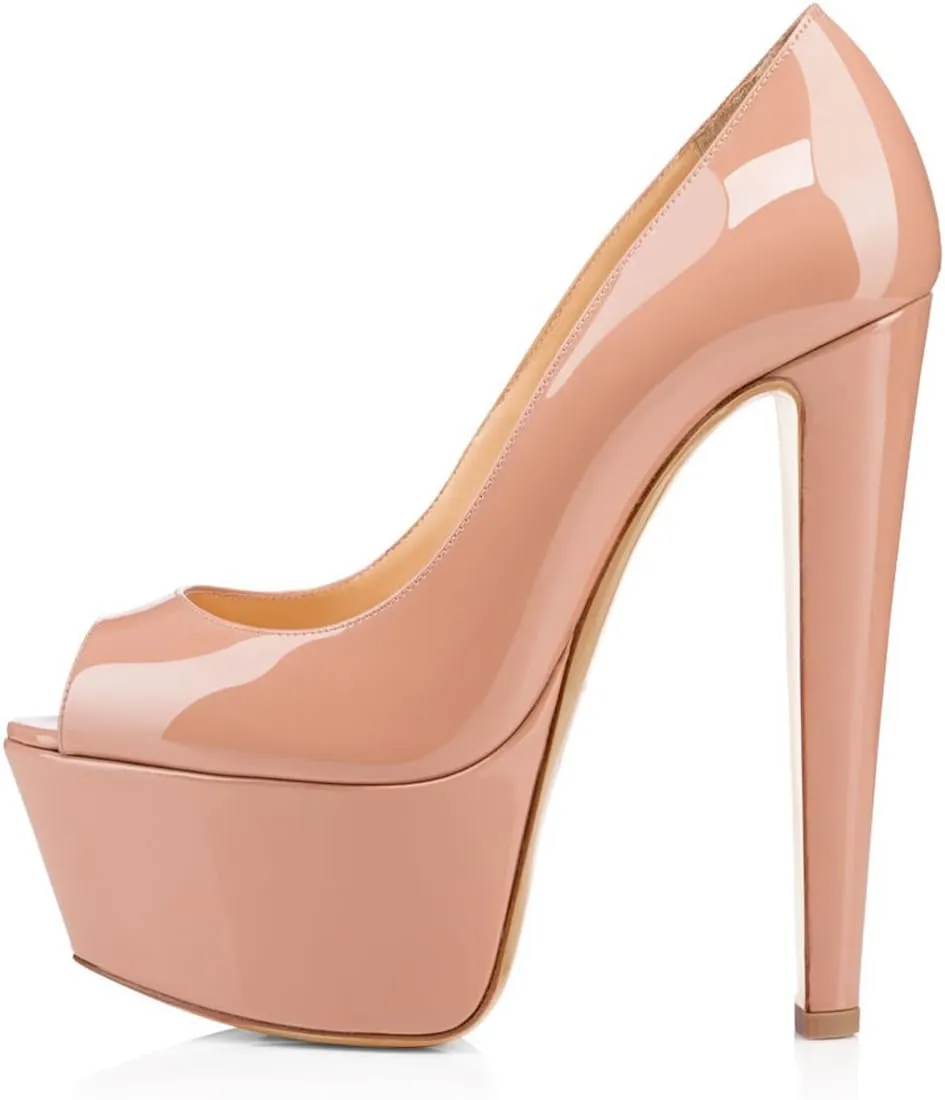 FSJ Women Superb Chunky High Heels Peep Toe Pumps with Platform Dress Shoes for Wedding Size 4-15 US