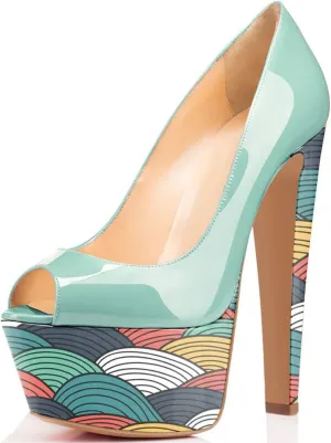 FSJ Women Superb Chunky High Heels Peep Toe Pumps with Platform Dress Shoes for Wedding Size 4-15 US
