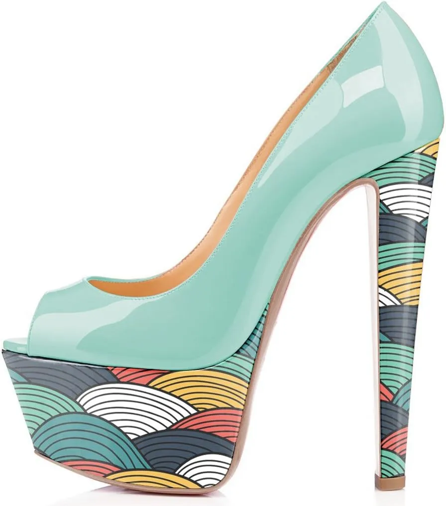 FSJ Women Superb Chunky High Heels Peep Toe Pumps with Platform Dress Shoes for Wedding Size 4-15 US
