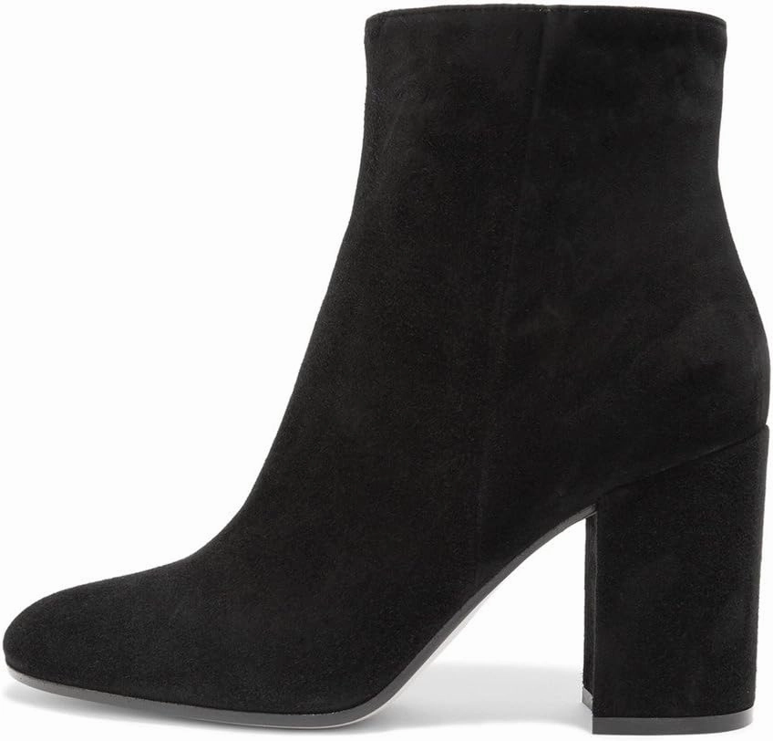 FSJ Women Almond Toe Chunky Block High Heel Handmade Ankle Booties Elegant Ladies Casual Dress Daily Boots Size 4-15 US