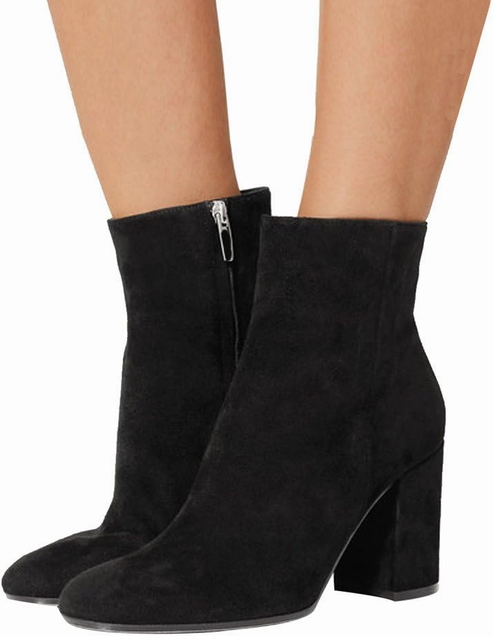 FSJ Women Almond Toe Chunky Block High Heel Handmade Ankle Booties Elegant Ladies Casual Dress Daily Boots Size 4-15 US