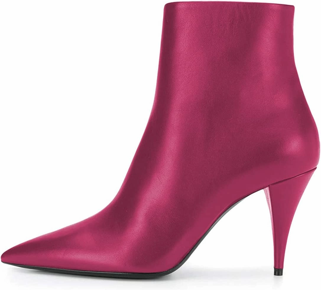 FSJ Women Classic Pointed Toe Ankle Boots High Cone Heel Leather Faux Suede Studded Rhinestones Leopard Short Booties Side Zipper Dress Shoes Size 4-15 US
