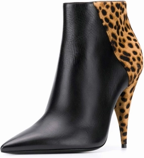 FSJ Women Classic Pointed Toe Ankle Boots High Cone Heel Leather Faux Suede Studded Rhinestones Leopard Short Booties Side Zipper Dress Shoes Size 4-15 US