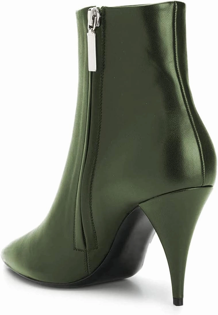 FSJ Women Classic Pointed Toe Ankle Boots High Cone Heel Leather Faux Suede Studded Rhinestones Leopard Short Booties Side Zipper Dress Shoes Size 4-15 US