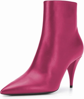 FSJ Women Classic Pointed Toe Ankle Boots High Cone Heel Leather Faux Suede Studded Rhinestones Leopard Short Booties Side Zipper Dress Shoes Size 4-15 US
