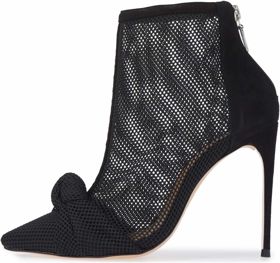 FSJ Women Fashion High Heel Ankle Boots with Rivets Closed Pointed Toe Stilettos Zipper Unique Style Shoes Size 4-15 M US