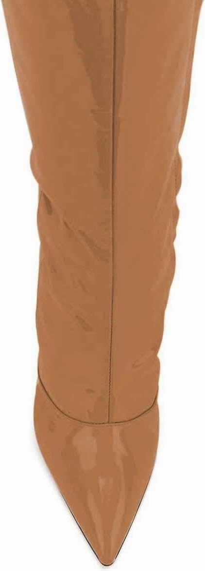 FSJ Women Fashion Pointed Toe Stiletto Heel Thigh High Over The Knee Boots Pull On Side Zipper Patent Leather Winter Shoes Size 4-15 US