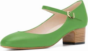 FSJ Women Mary Jane Stacked Block Heels Vintage Pumps Retro Round Toe Shoe for Comfort Size 4-15 US