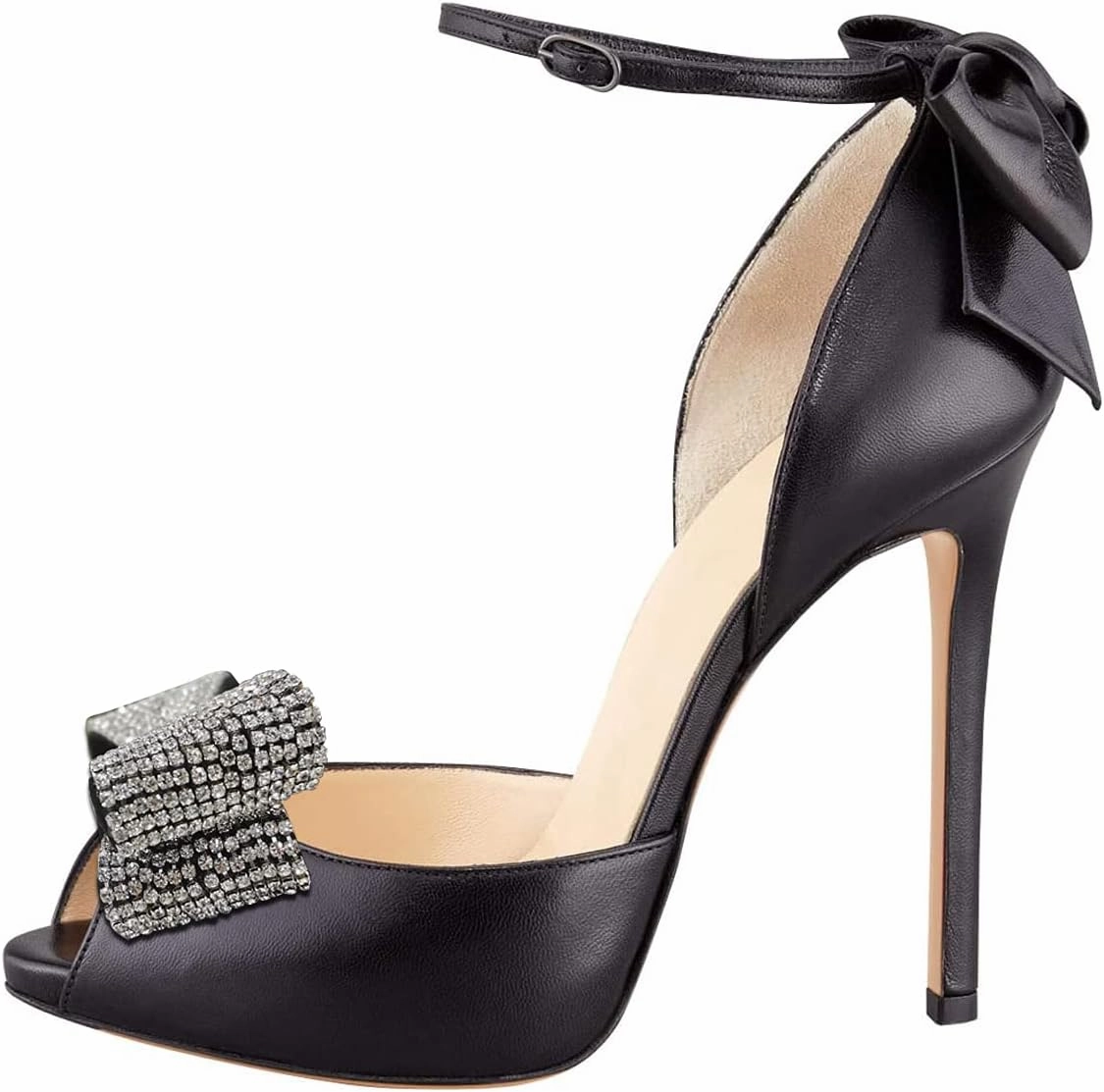 FSJ Women Stiletto High Heels Sandals Peep Toe Pumps Ankle Straps Bows Bridal Dress Party Shoes with Buckle Size 4-15 US