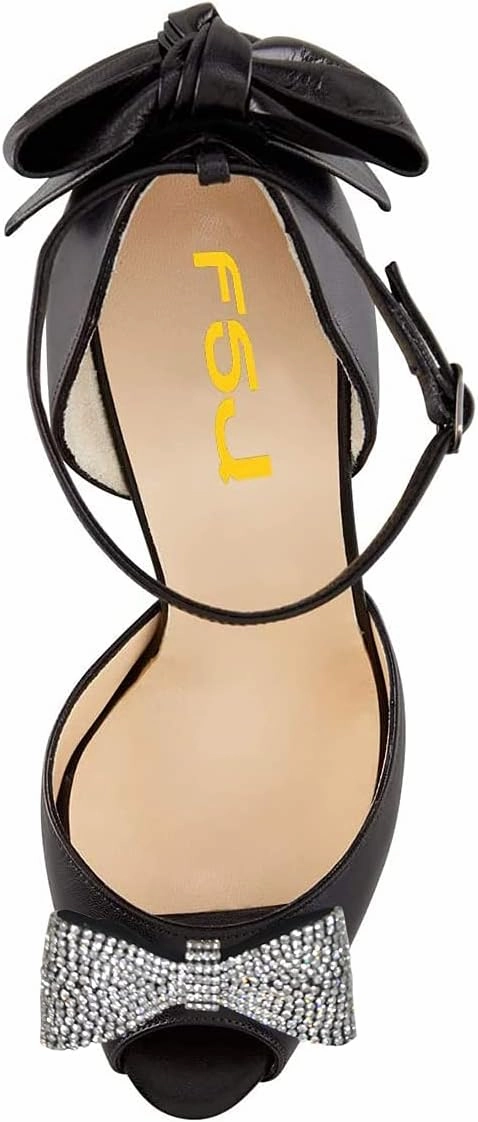 FSJ Women Stiletto High Heels Sandals Peep Toe Pumps Ankle Straps Bows Bridal Dress Party Shoes with Buckle Size 4-15 US