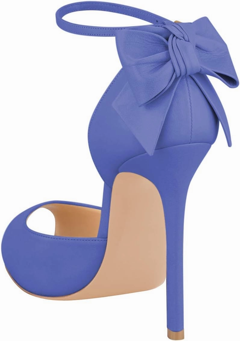 FSJ Women Stiletto High Heels Sandals Peep Toe Pumps Ankle Straps Bows Bridal Dress Party Shoes with Buckle Size 4-15 US