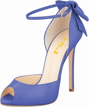 FSJ Women Stiletto High Heels Sandals Peep Toe Pumps Ankle Straps Bows Bridal Dress Party Shoes with Buckle Size 4-15 US