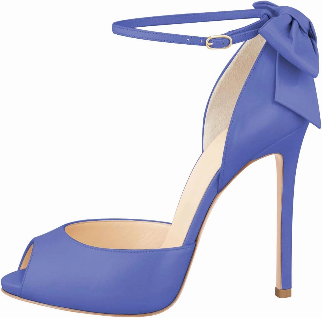 FSJ Women Stiletto High Heels Sandals Peep Toe Pumps Ankle Straps Bows Bridal Dress Party Shoes with Buckle Size 4-15 US